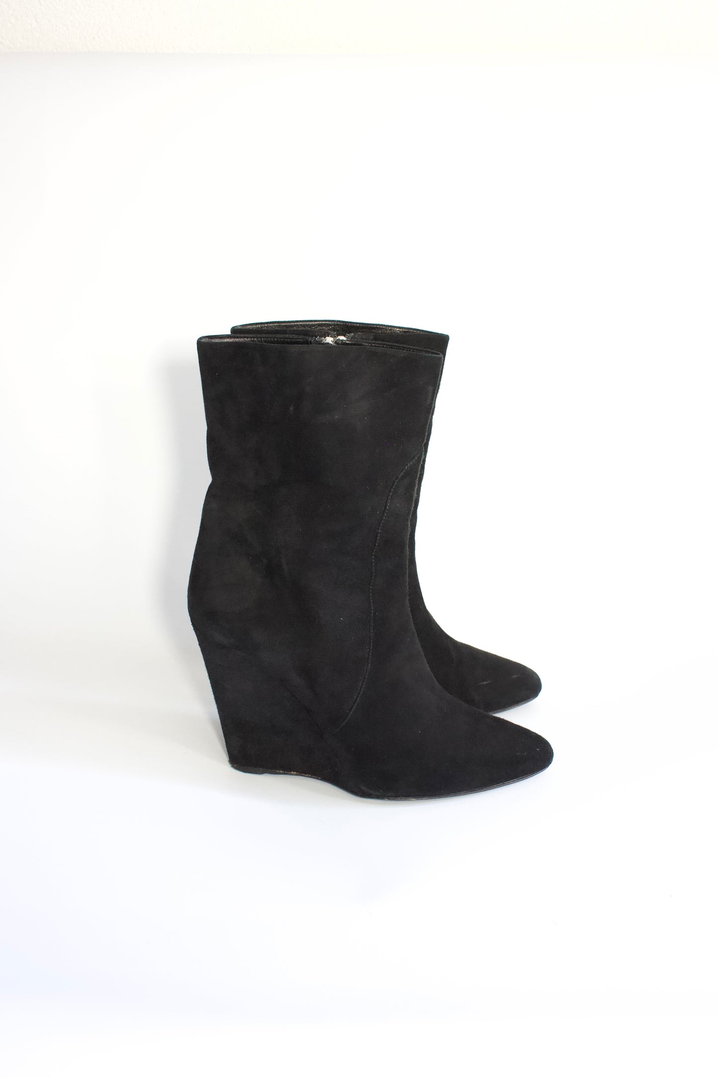 Prada black suede wedge heels
