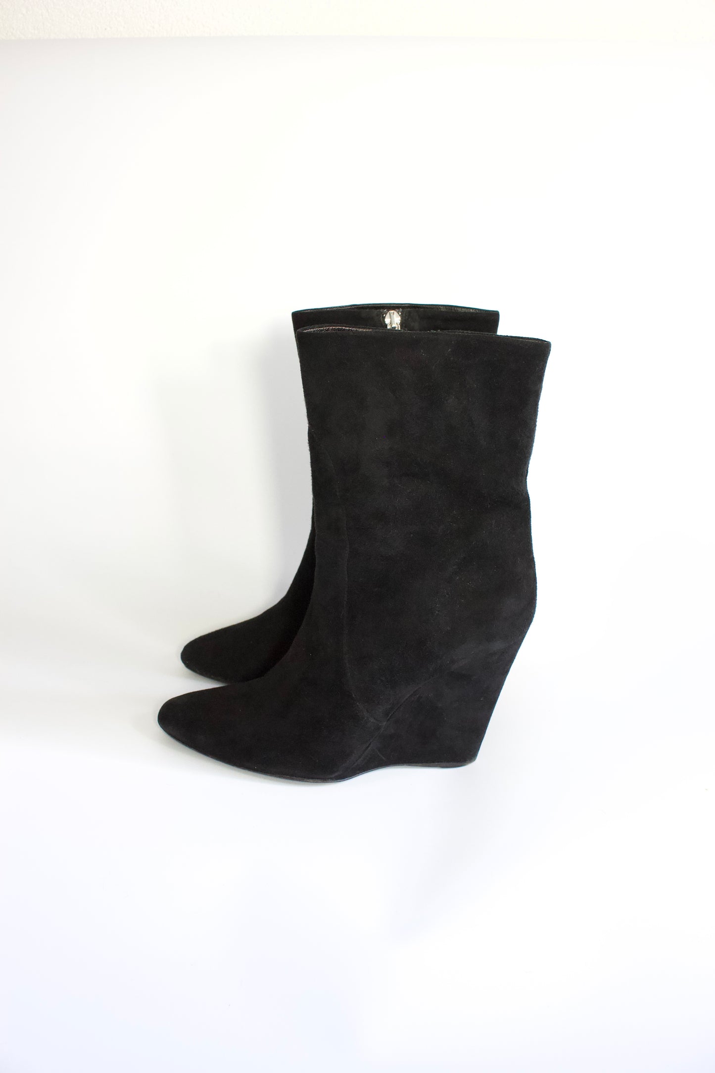 Prada black suede wedge heels