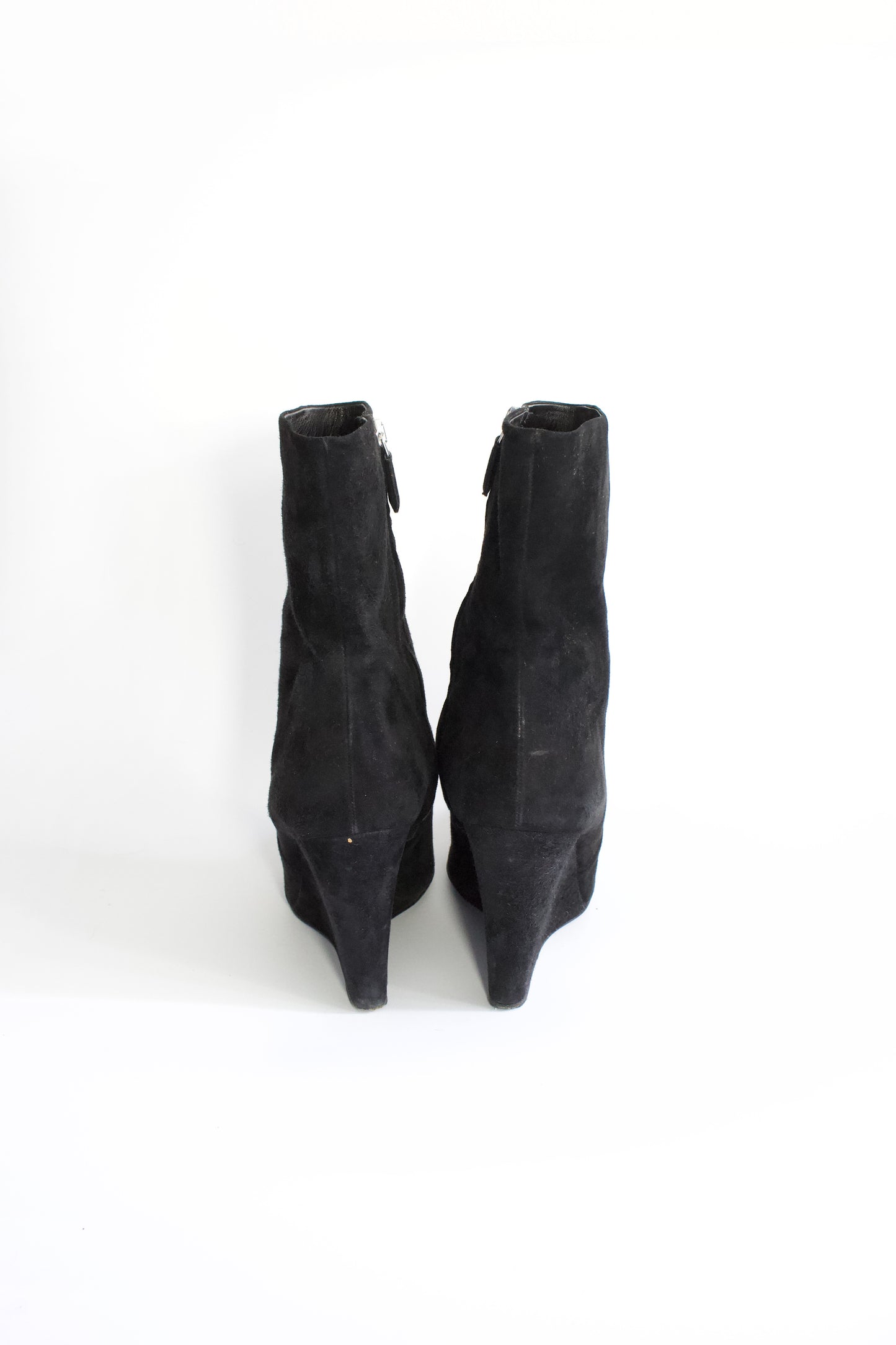 Prada black suede wedge heels