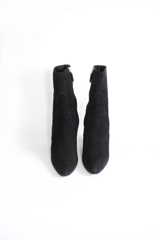 Prada black suede wedge heels