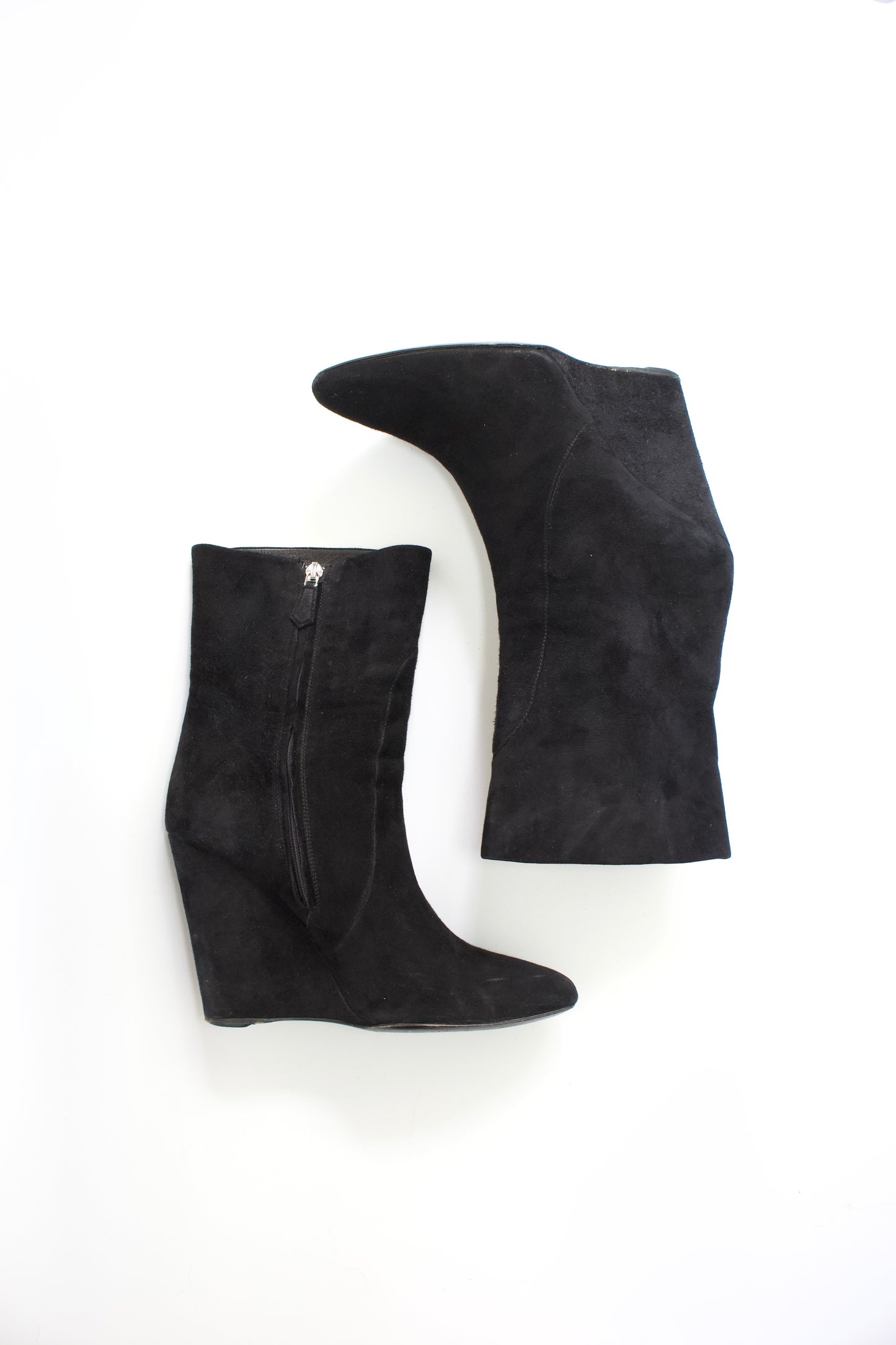Prada black suede wedge heels