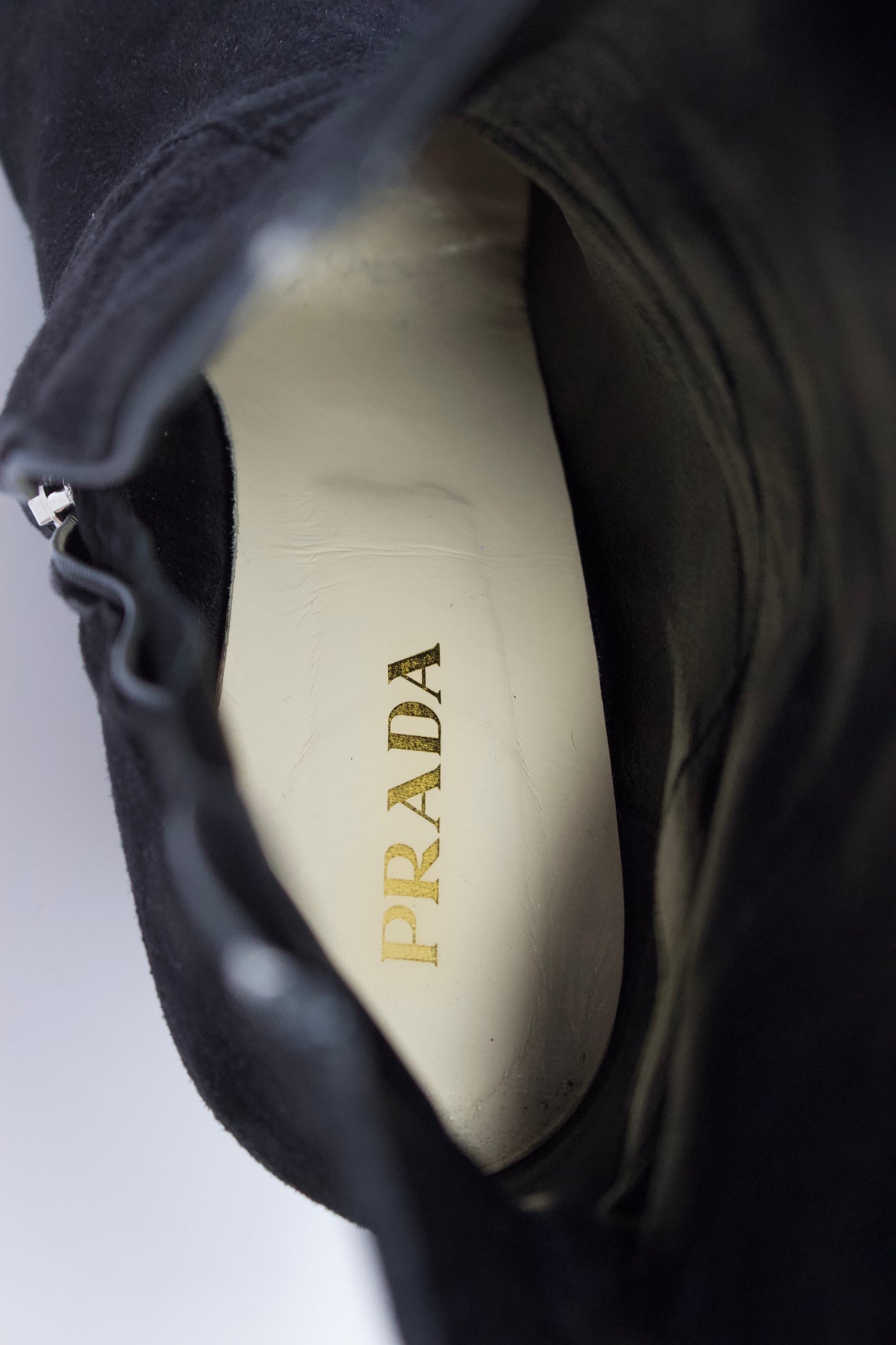 Prada black suede wedge heels