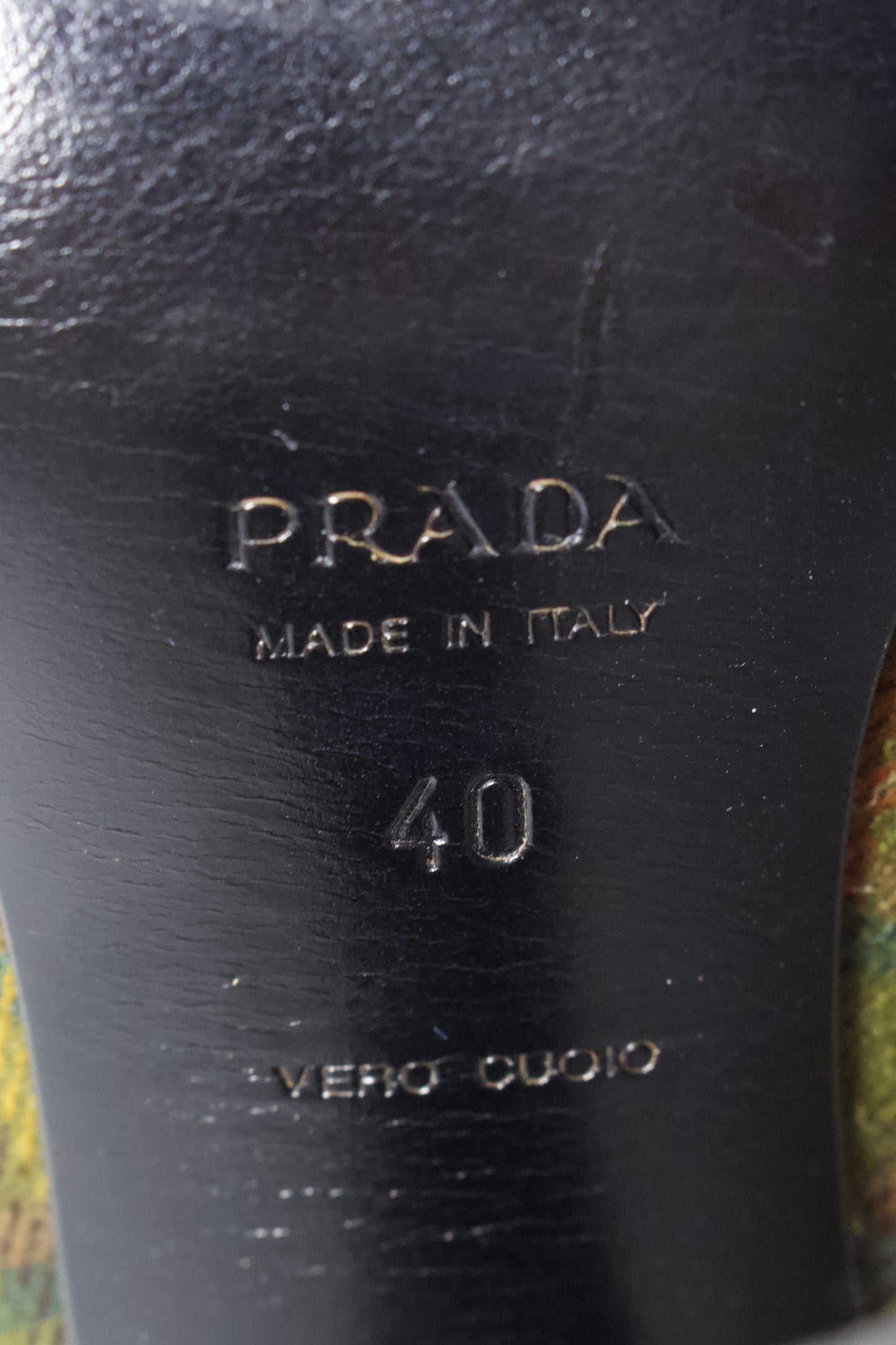 Prada FW 2004 green plaid curved heels