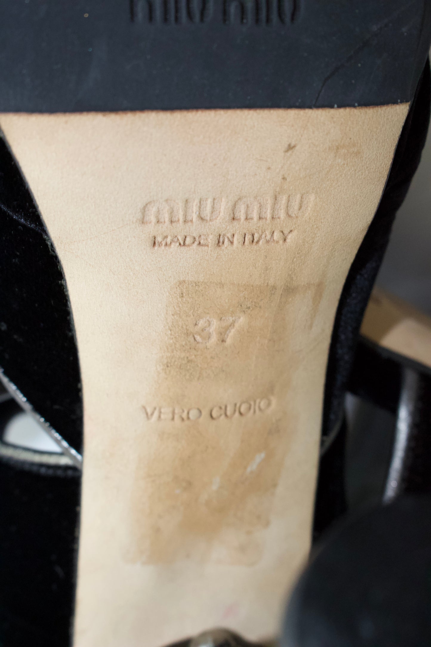 Miu Miu SS 2008 black velvet and crown jeweled heels