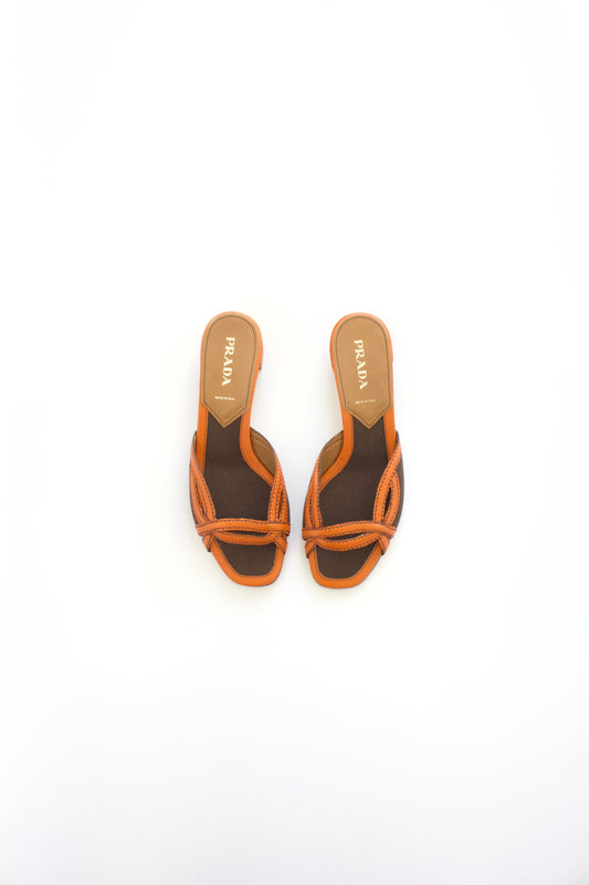 Prada 2000s brown and orange slippers