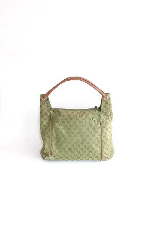 Gucci 2000s green canvas monogram hobo bag