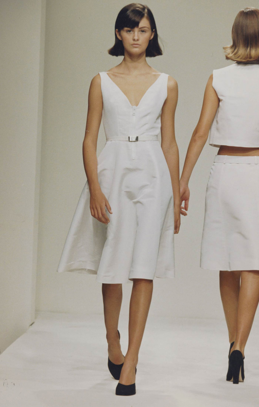 Prada SS 1995 navy A-line dress with logo belt