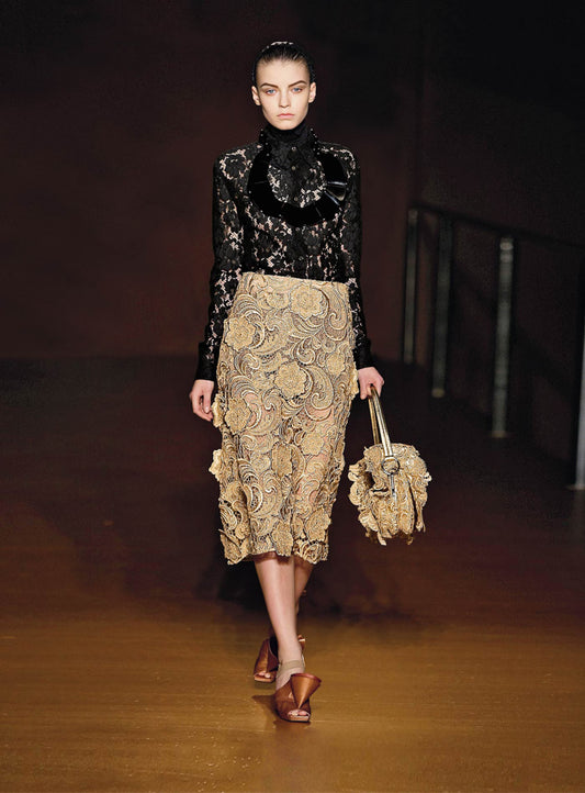 Prada FW 2008 golden lace & leather shoulder bag