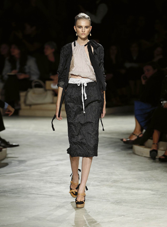 Prada SS 2009 navy mini-skirt with satin rim