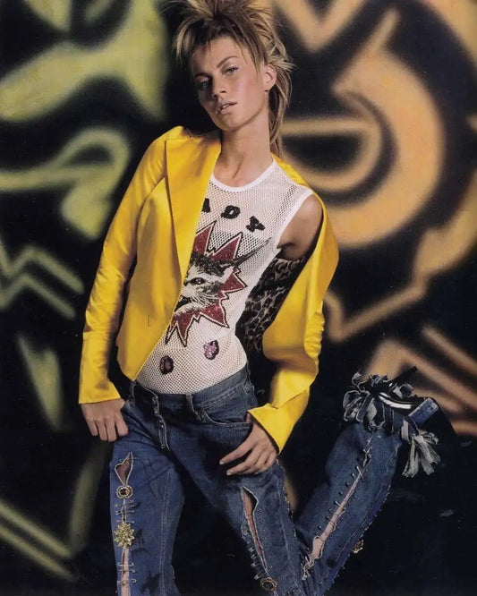 Dolce Gabbana SS 2001 denim jacket with safety pins