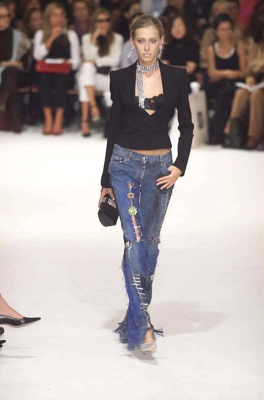 Dolce Gabbana SS 2001 blue jeans with safety pins