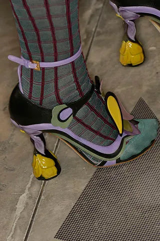 Prada SS 2008 black & pink suede ‘Fairy' floral heels