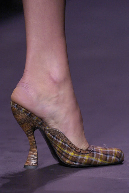 Prada FW 2004 green plaid curved heels