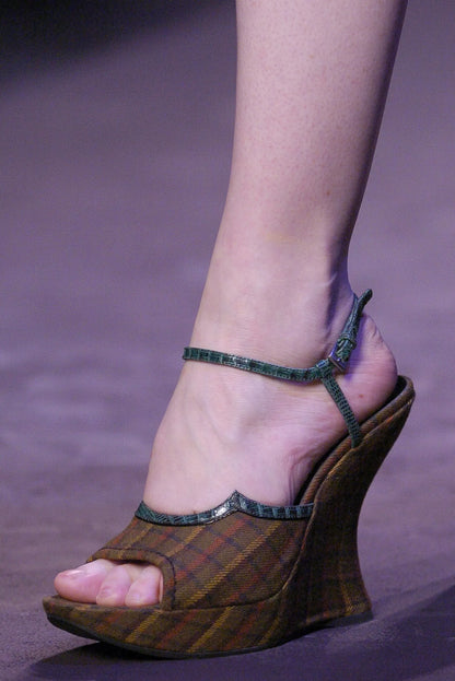Prada FW 2004 green plaid curved heels
