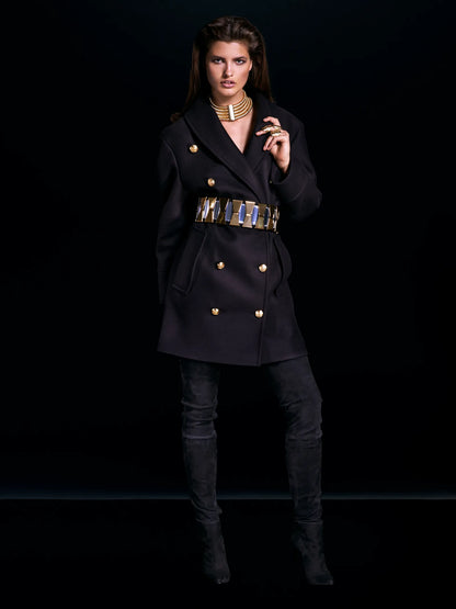 Balmain x H&M black wool coat