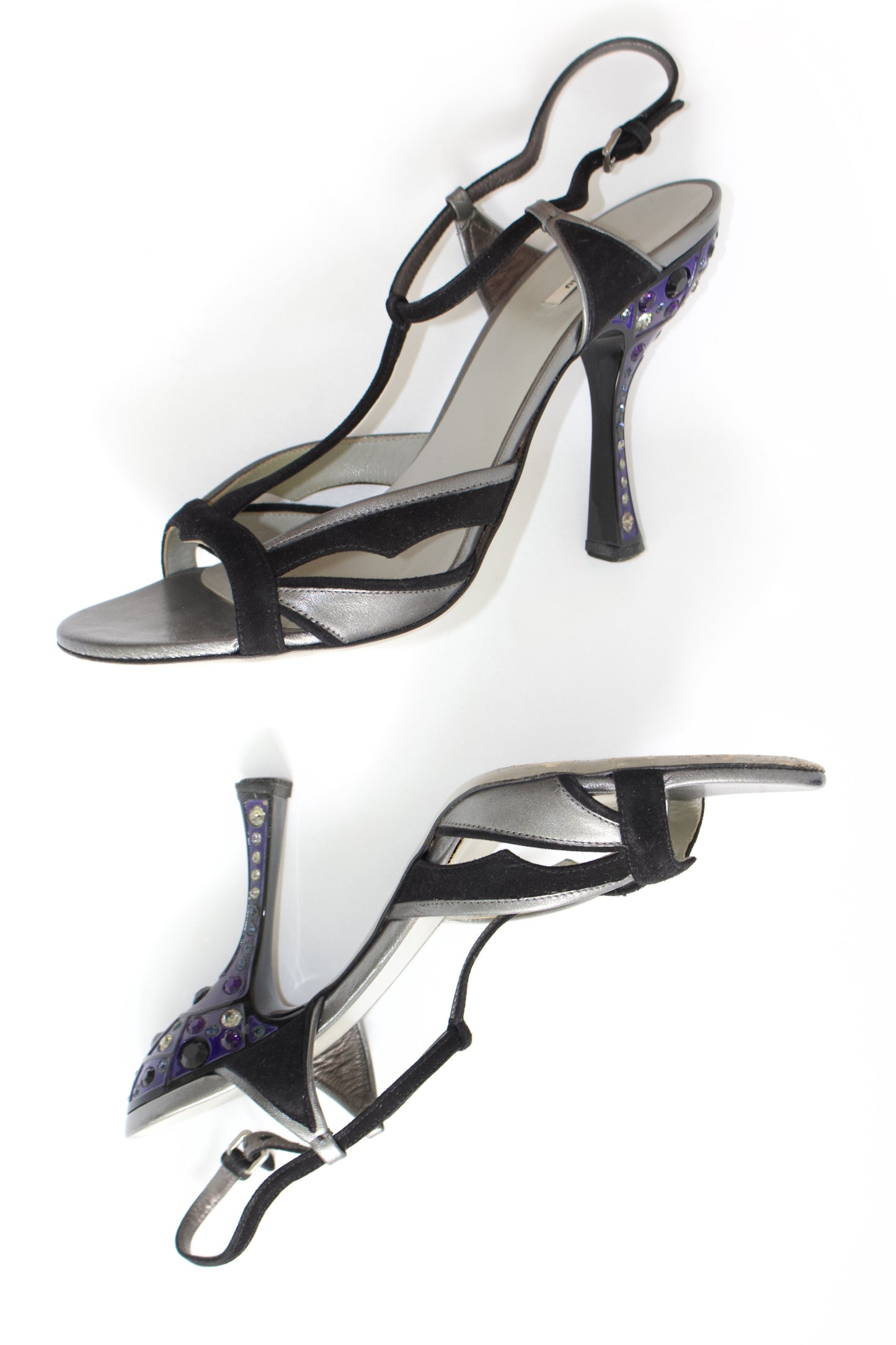 Miu Miu SS 2008 black open-toe heels with decorated heel