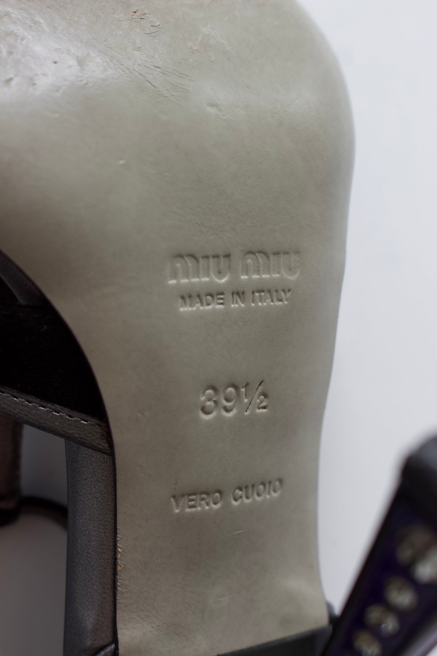 Miu Miu SS 2008 black open-toe heels with decorated heel