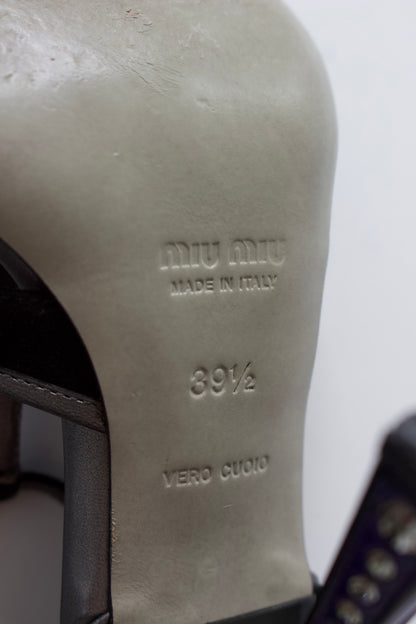 Miu Miu SS 2008 black open-toe heels with decorated heel