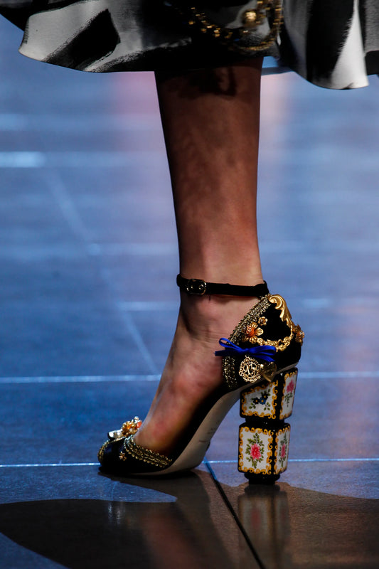 Dolce & Gabbana SS 2016 golden heels with gemstone embellishments