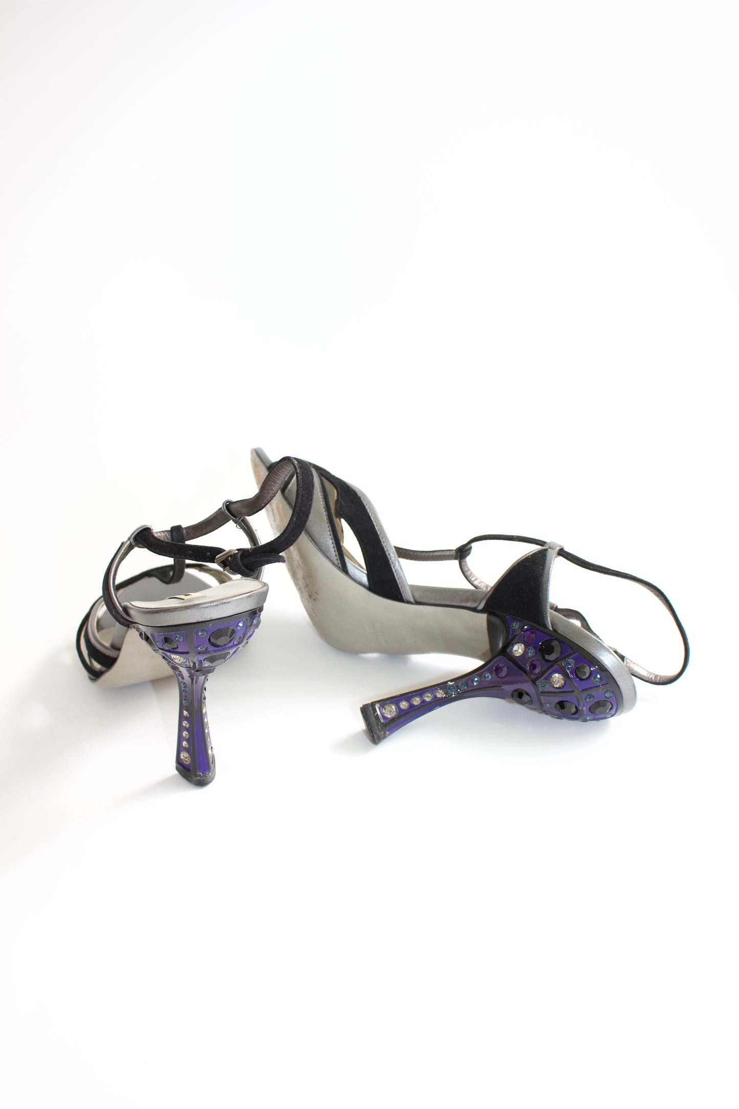 Miu Miu SS 2008 black open-toe heels with decorated heel