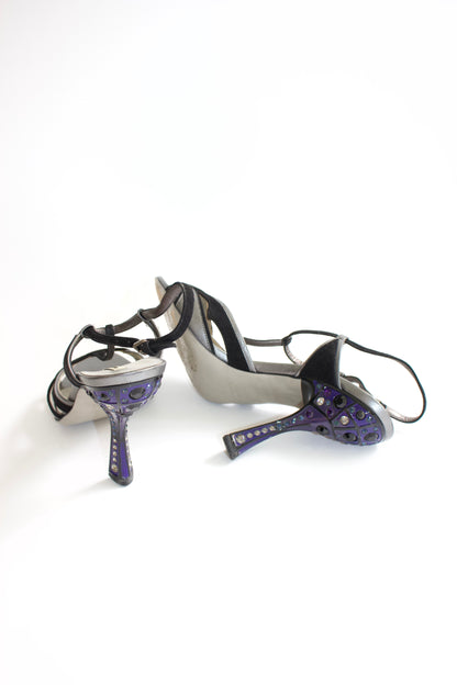 Miu Miu SS 2008 black open-toe heels with decorated heel