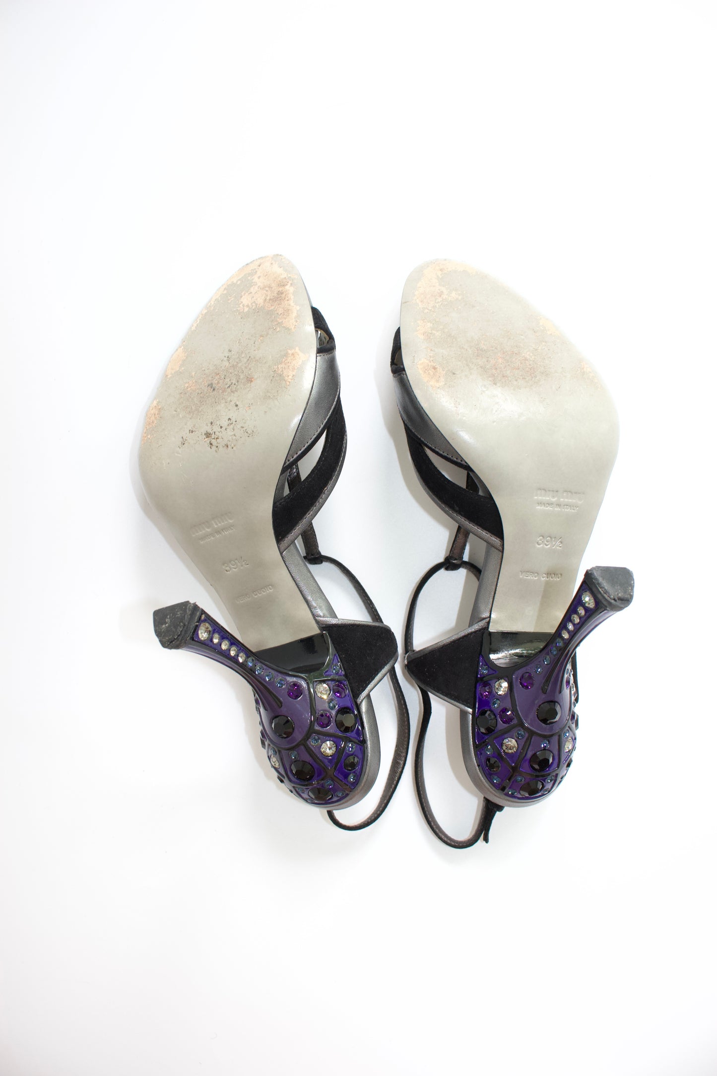Miu Miu SS 2008 black open-toe heels with decorated heel
