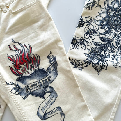 Roberto Cavalli SS2003 white tattoo jeans