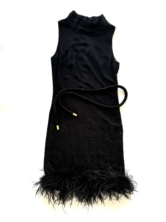 Roberto Cavalli black sleeveless dress with feathers