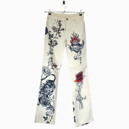 Roberto Cavalli SS2003 white tattoo jeans