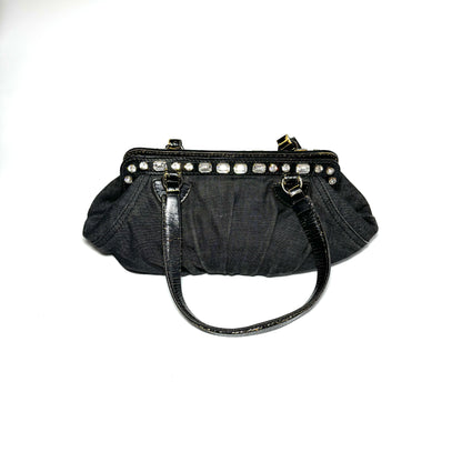 Miu Miu denim handbag with jewels and cracked leather handles