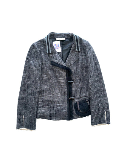 Prada tweed blazer with fur appliqué