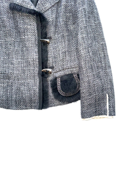 Prada tweed blazer with fur appliqué