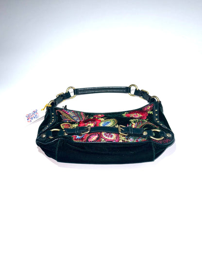 Roberto Cavalli green and red floral emroidered shoulder bag