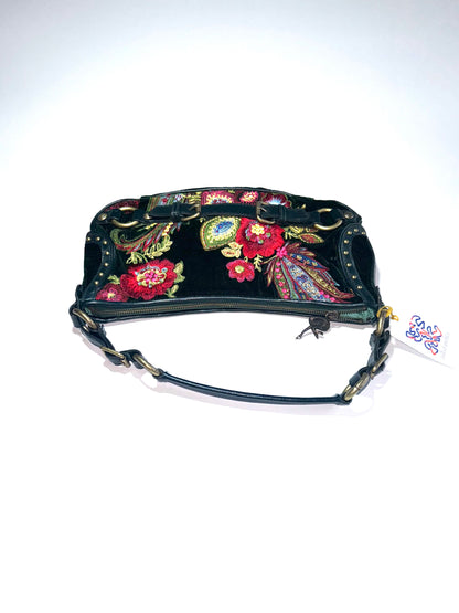 Roberto Cavalli green and red floral emroidered shoulder bag