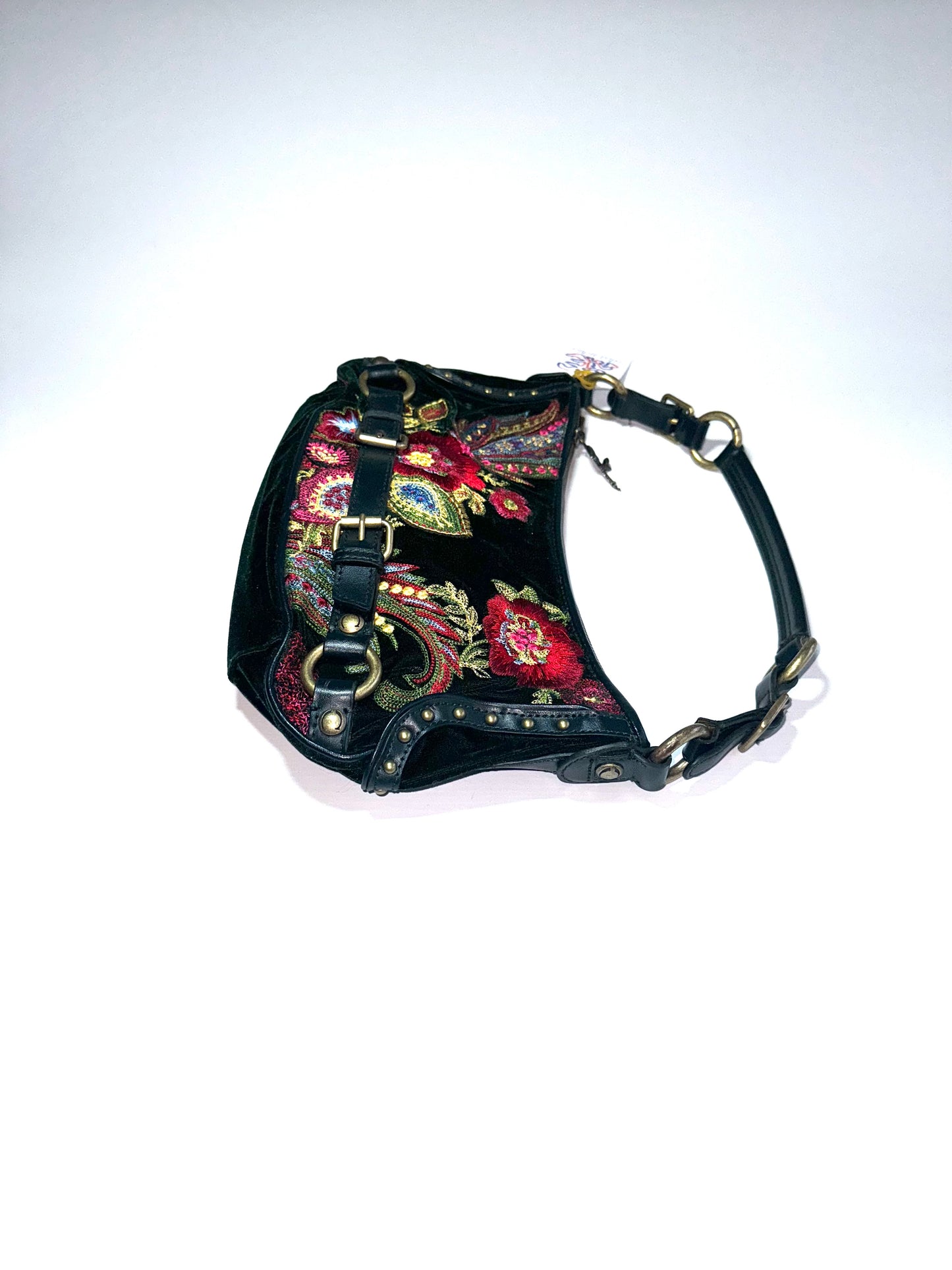 Roberto Cavalli green and red floral emroidered shoulder bag