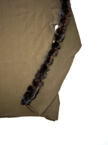 Roberto Cavalli brown top with fur sleeve