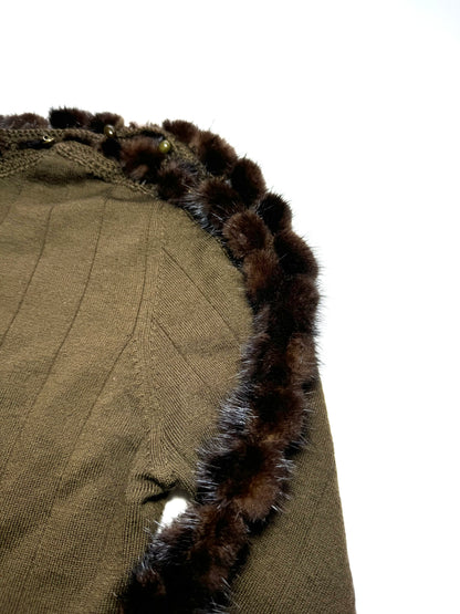 Roberto Cavalli brown top with fur sleeve