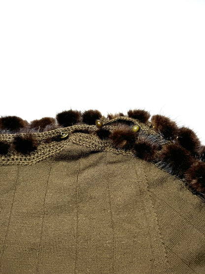 Roberto Cavalli brown top with fur sleeve