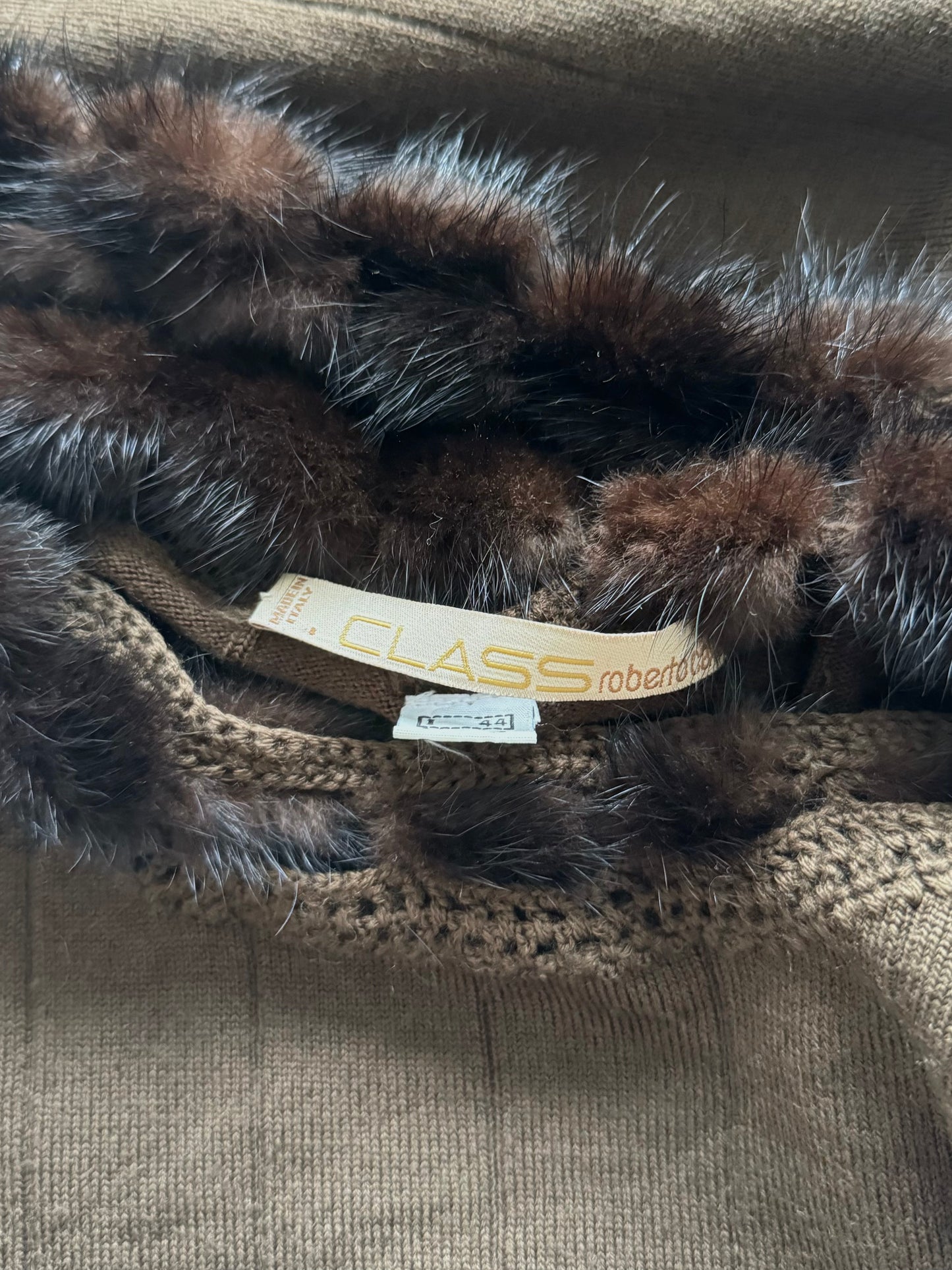 Roberto Cavalli brown top with fur sleeve