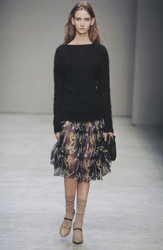 Miu Miu SS 2001 navy cotton printed A-line skirt