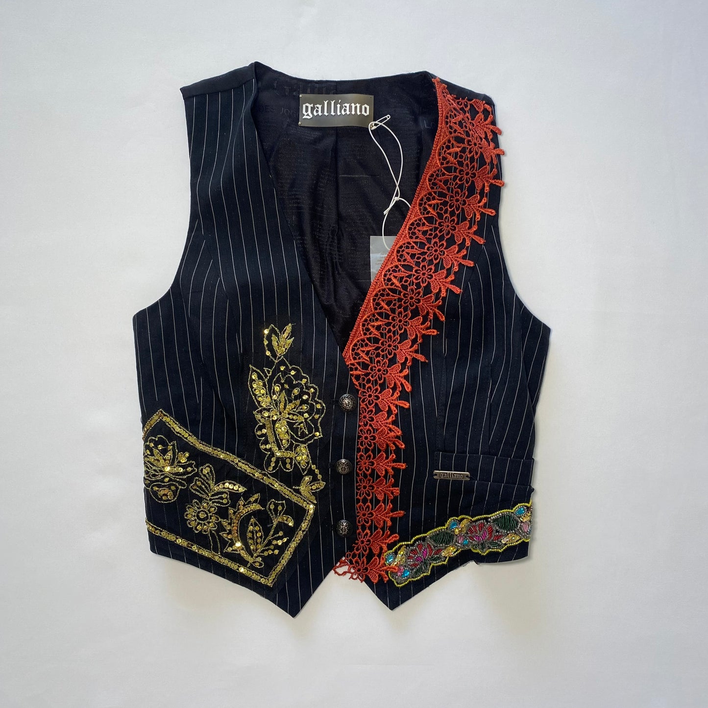 Galliano 2010s multi-coloured vest with sequins and embroidery