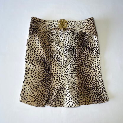 Roberto Cavalli cheetah print mini-skirt with golden belt buckle