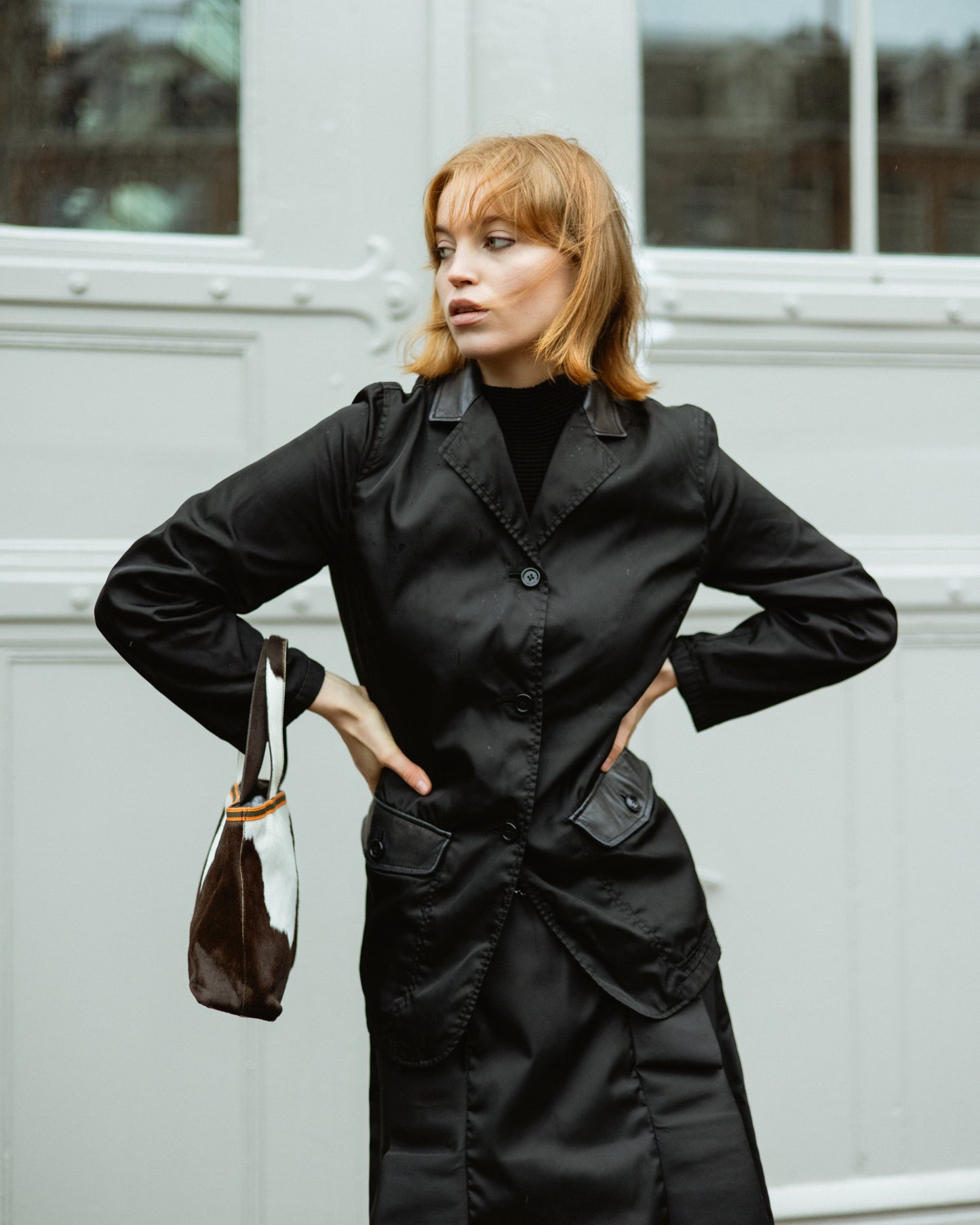 Prada FW 1994 black nylon & leather blazer