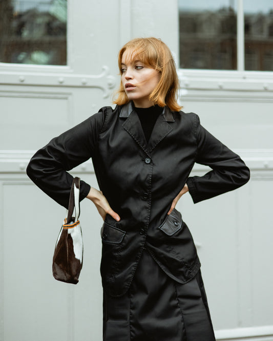 Prada FW 1994 black nylon & leather blazer