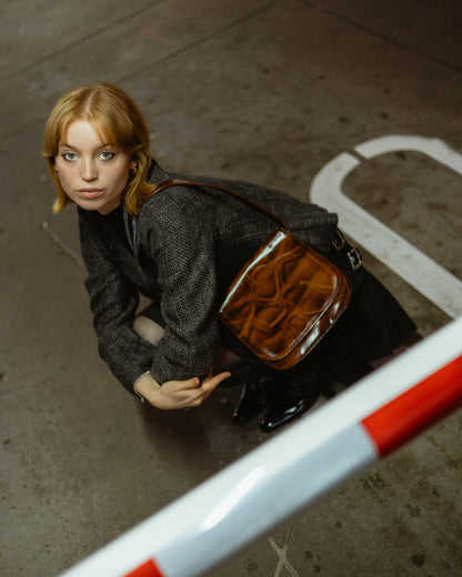 Prada Cleo brown patent leather Stampa Giraffa shoulder bag