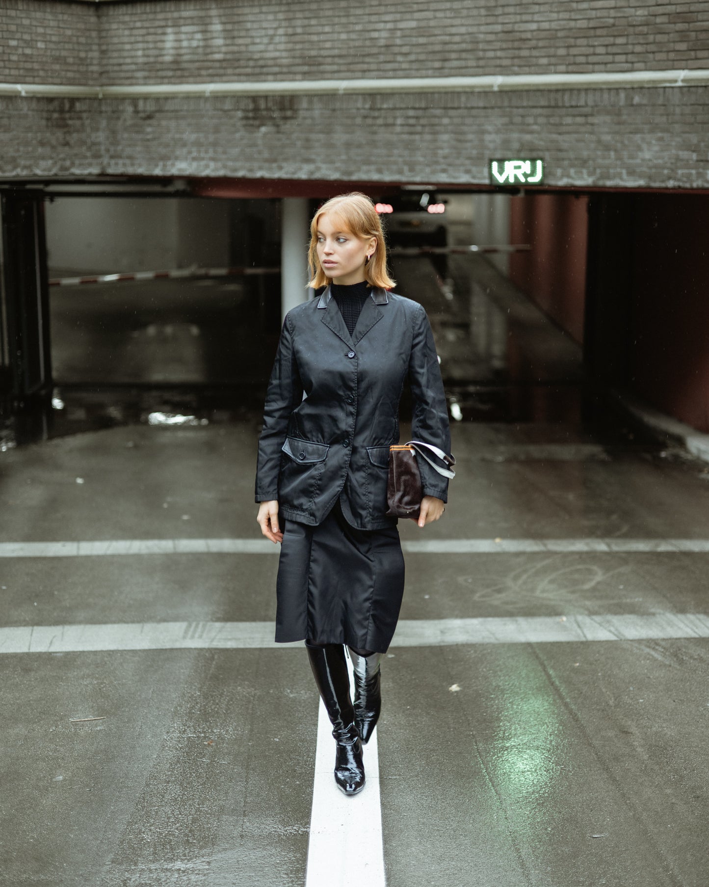 Prada FW 1994 black nylon & leather blazer