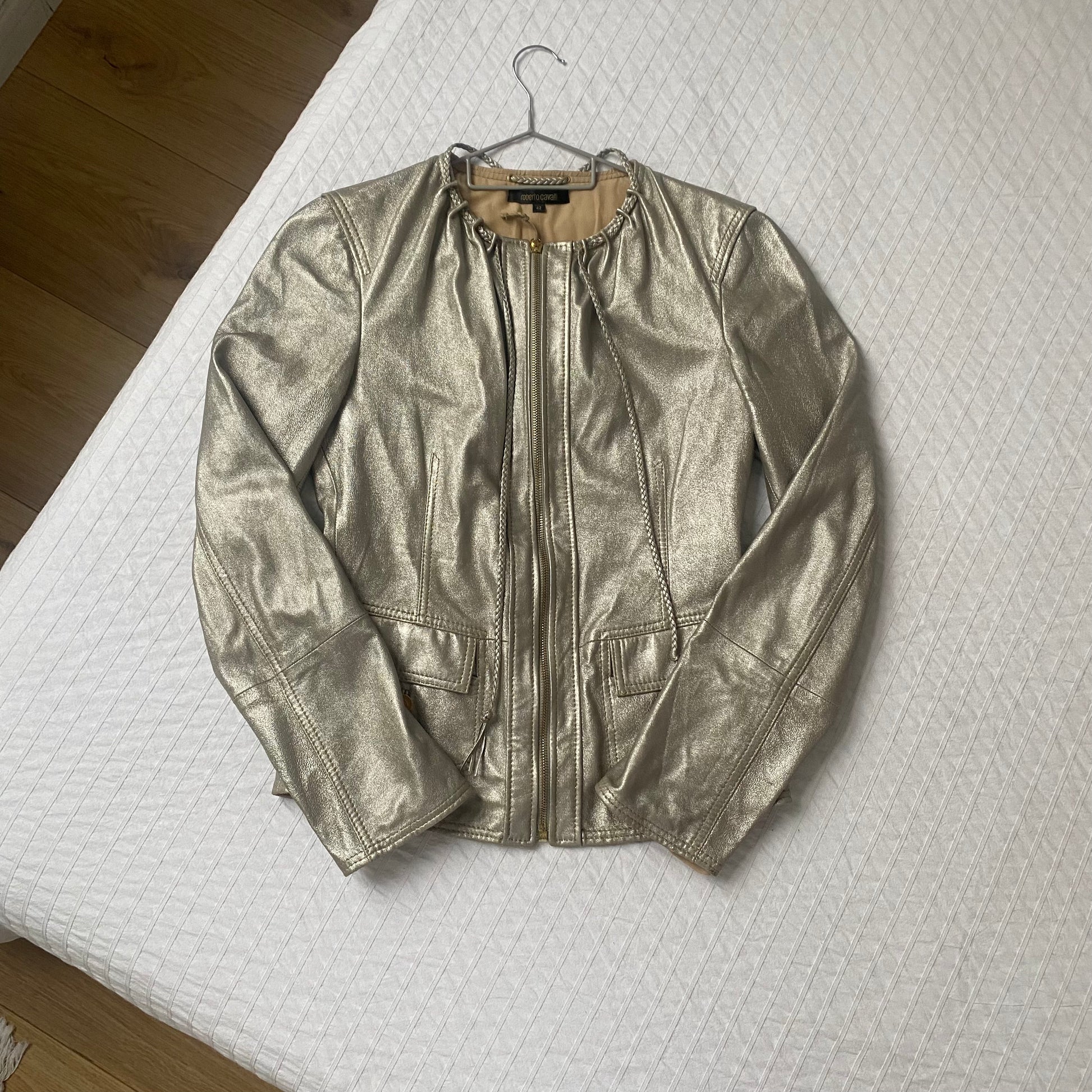 Roberto Cavalli 2000s silver leather jacket – Velvet Archive