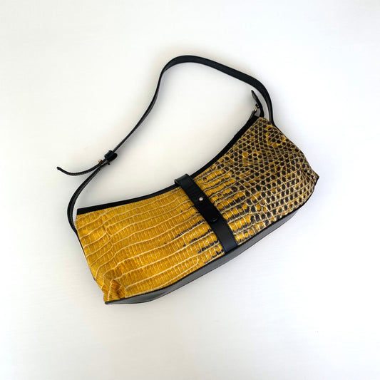 Roberto Cavalli black and yellow canvas and leather shoulder bag