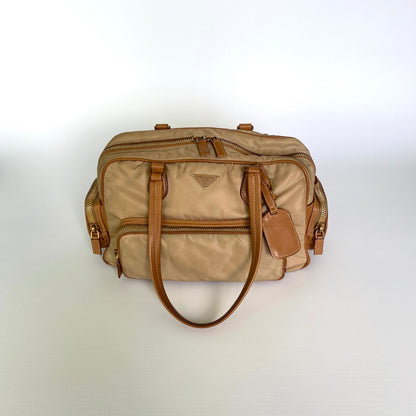 Prada cream nylon multi-pocket shoulder bag