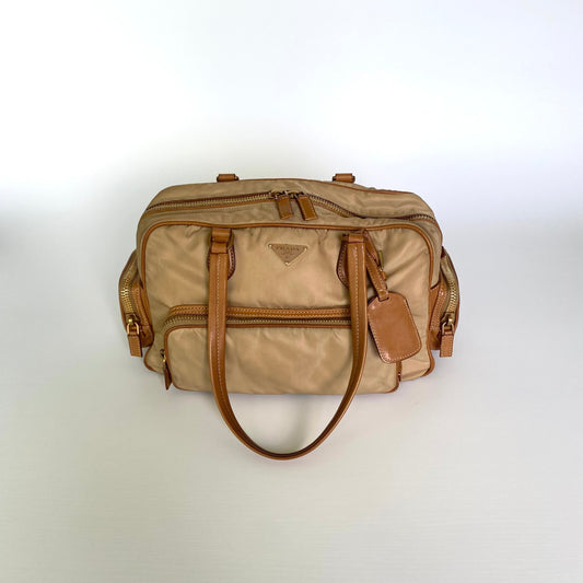 Prada cream nylon multi-pocket shoulder bag